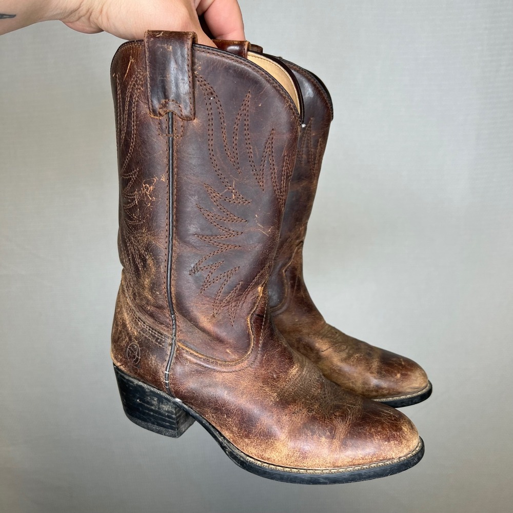 Durango Kids BT222 Distressed Brown Leather Western Cowboy Boots Size 3